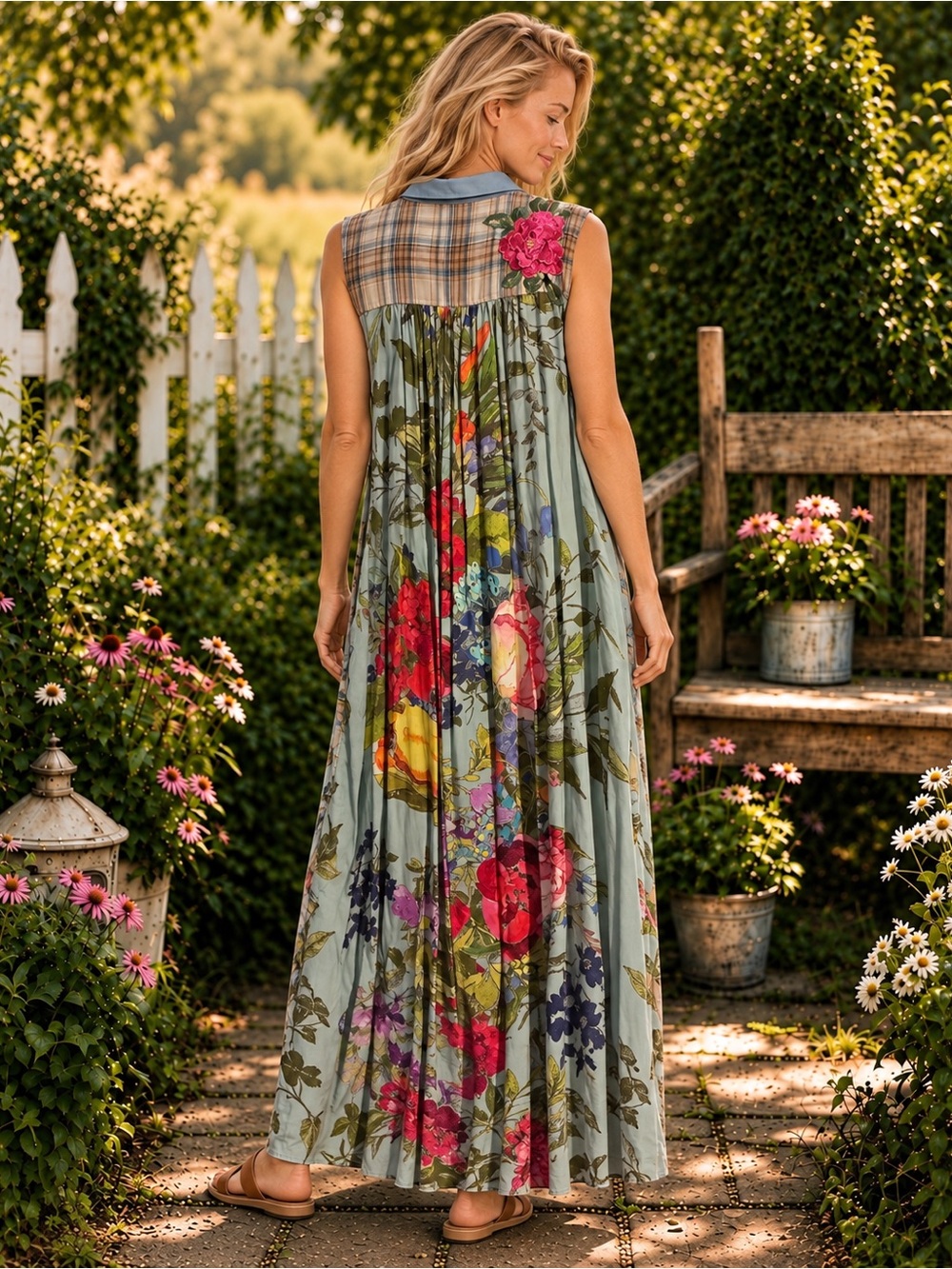 Aratta Plaid & Floral Maxi Dress XL NWT - Picture 2 of 5